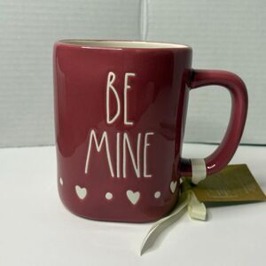 Rae Dunn BE MINE Dark Pink Mug With All Over Hearts Valentines Love NWT